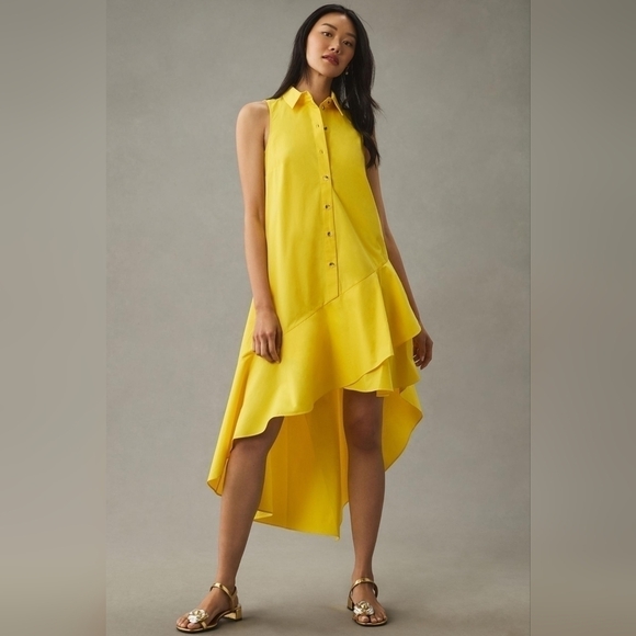 Anthropologie Dresses & Skirts - Anthropologie Maeve Sleeveless Buttondown Asymmetrical Ruffle-Hem Dress XL  NWT